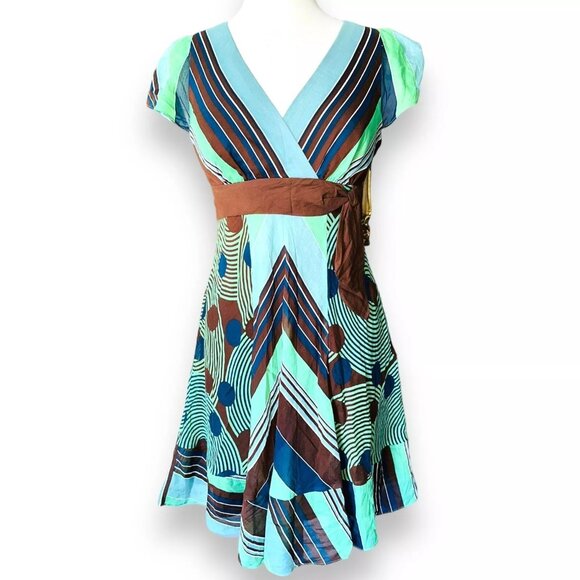 BCBG Maxazria Brown/Blue/Green Striped Dress Size Extra Small - Picture 1 of 4